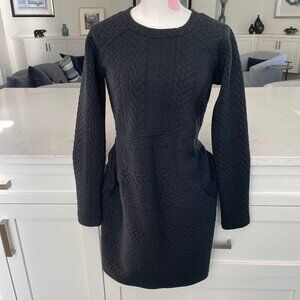 Prana Macee Raglan Slv Scoop Nk Textured Jacquard Knit Shift Dress Black XS NWT